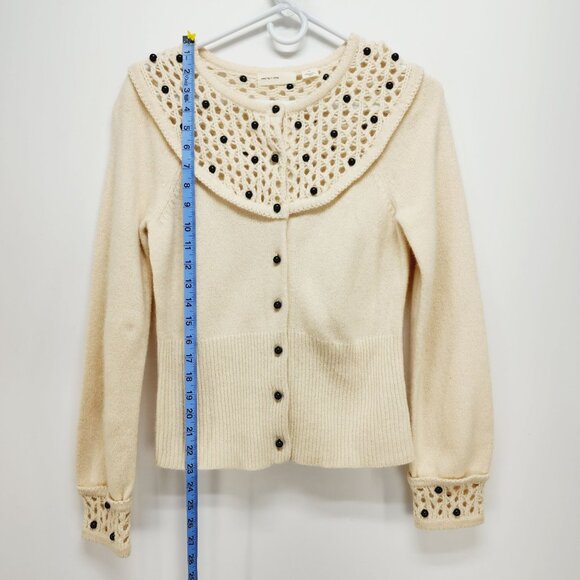 Anthropologie sleeping on snow cream colored marble beads cardigan sweater SZ S - Picture 8 of 11